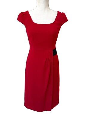 Red Wool Blend Sheath Dress Antonio Melani Size 0 Beaded Waist Cocktail Party